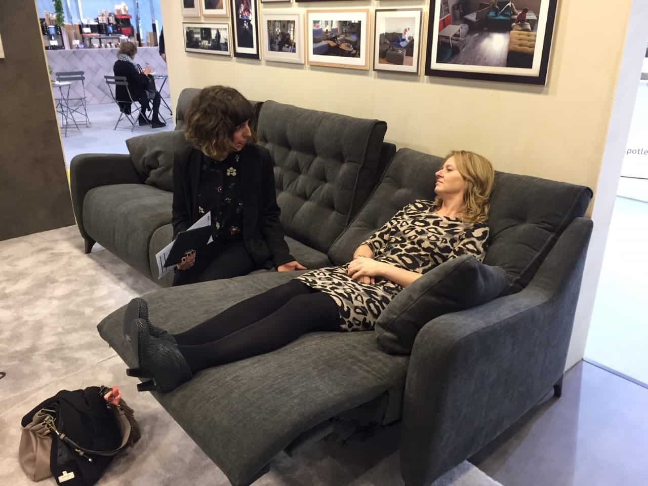Louise relaxing on the Avalon recliner sofa