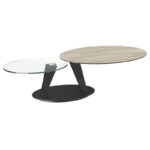 Ovalia Coffee Table Travertine & Glass