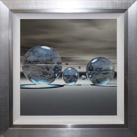 Silver Spheres Square Left - Liquid Art (83cm x 83cm)