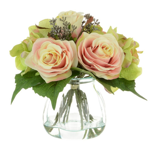 ROSE & HYDRANGEA IN CURVE VASE