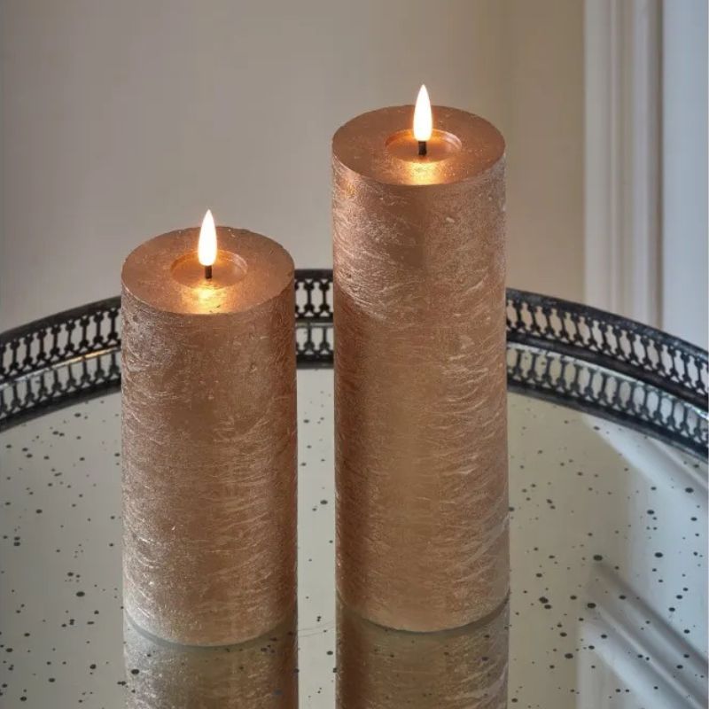 LED Metallic Pillar Candles (Dark Champagne) | set of 2