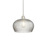 Lucent - Ribbed clear glass and bright nickel medium pendant