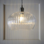 Lucent - Ribbed clear glass and bright nickel medium pendant