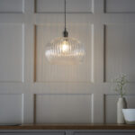 Lucent - Ribbed clear glass and bright nickel medium pendant