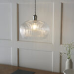 Lucent - Ribbed clear glass and bright nickel medium pendant