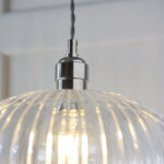 Lucent - Ribbed clear glass and bright nickel medium pendant