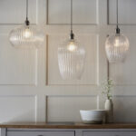 Lucent - Ribbed clear glass and bright nickel medium pendant
