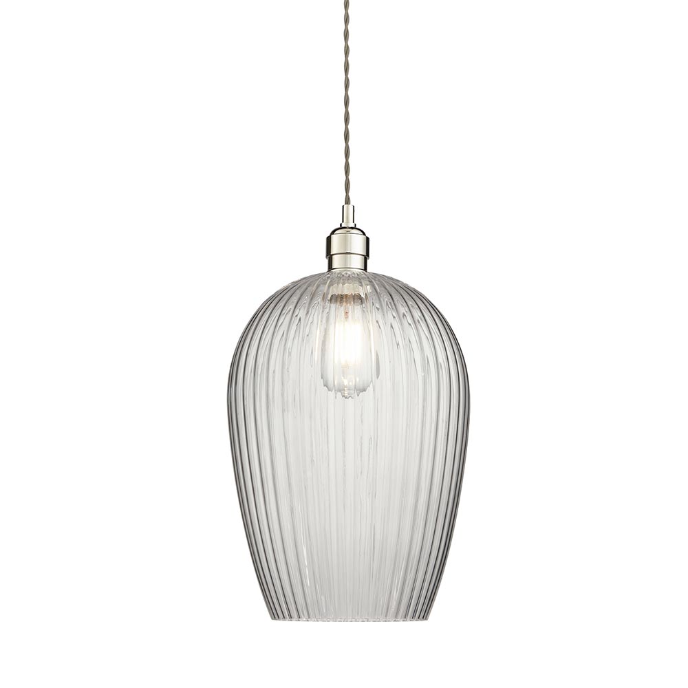 Arlo Ribbed Glass Pendant Bright Nickel