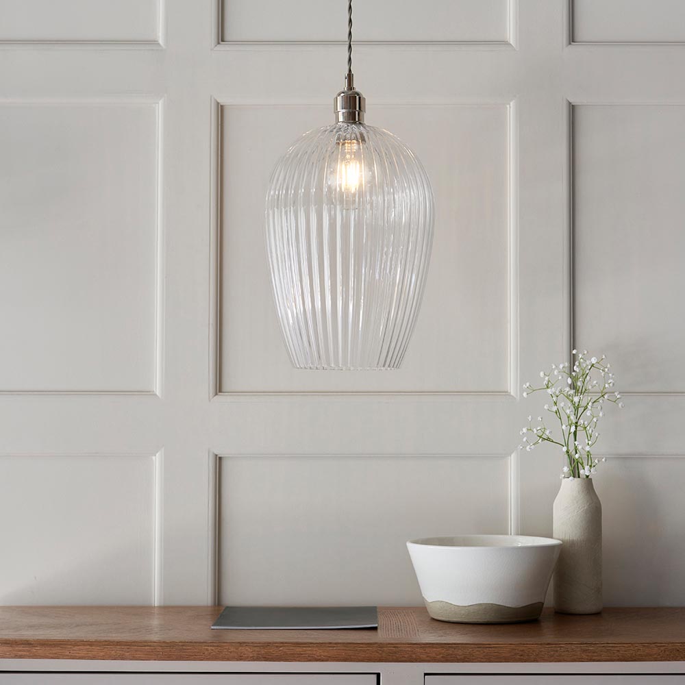 Arlo Ribbed Glass Pendant Bright Nickel