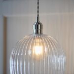 Arlo Ribbed Glass Pendant Bright Nickel