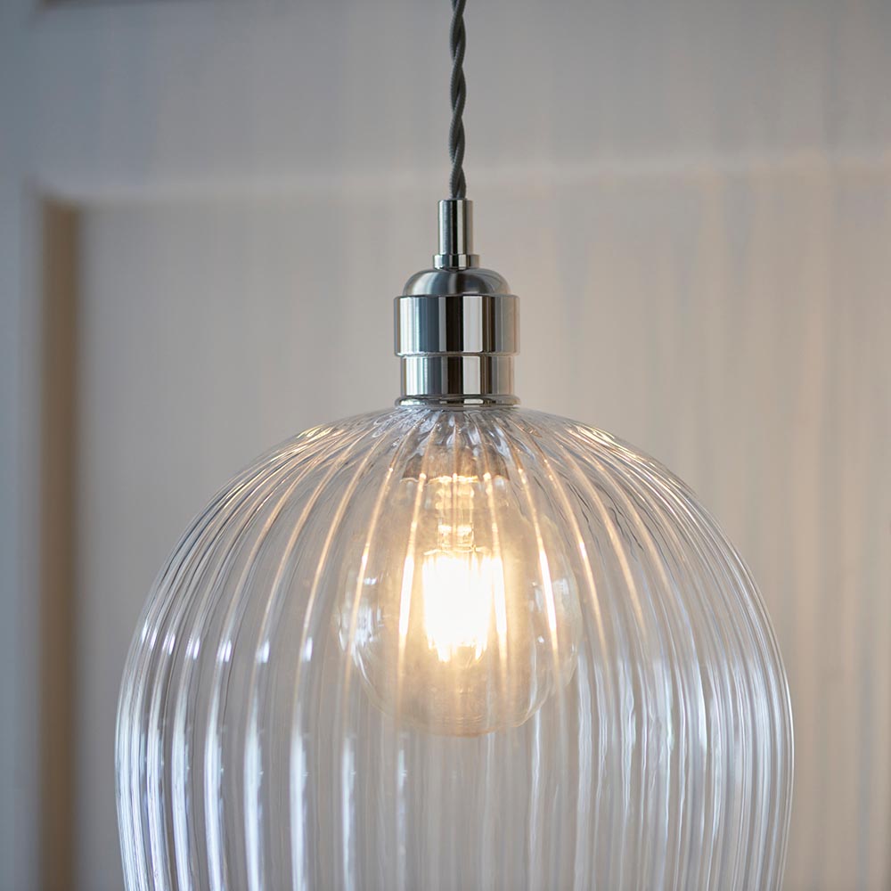 Arlo Ribbed Glass Pendant Bright Nickel