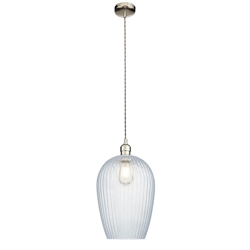 Arlo Ribbed Glass Pendant Bright Nickel
