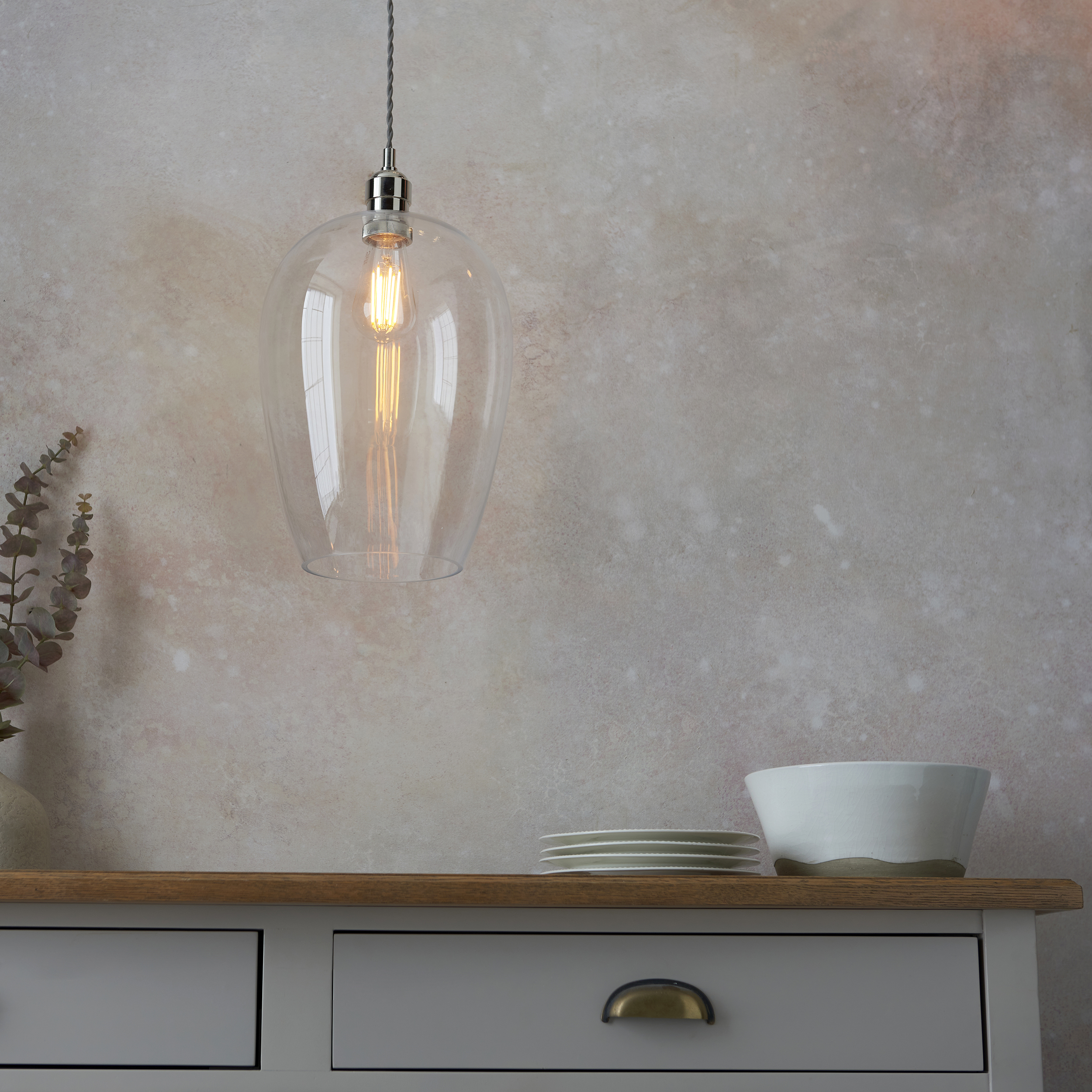 Arlo Glass Pendant Bright Nickel from Endon